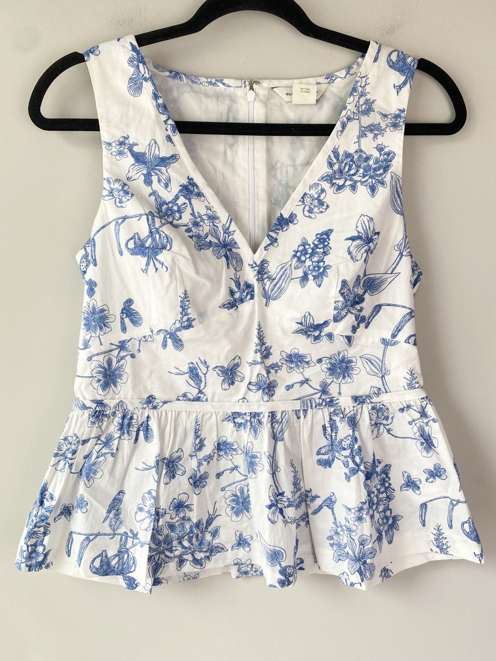 Club Monaco Womens Floral Peplum Blouse 2 White Toile Old Money Sleeveless
